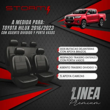 FUNDA HILUX D/C 2016+ 2 BUT RESPALDO ENT + ASIENTO 1/3 2/3